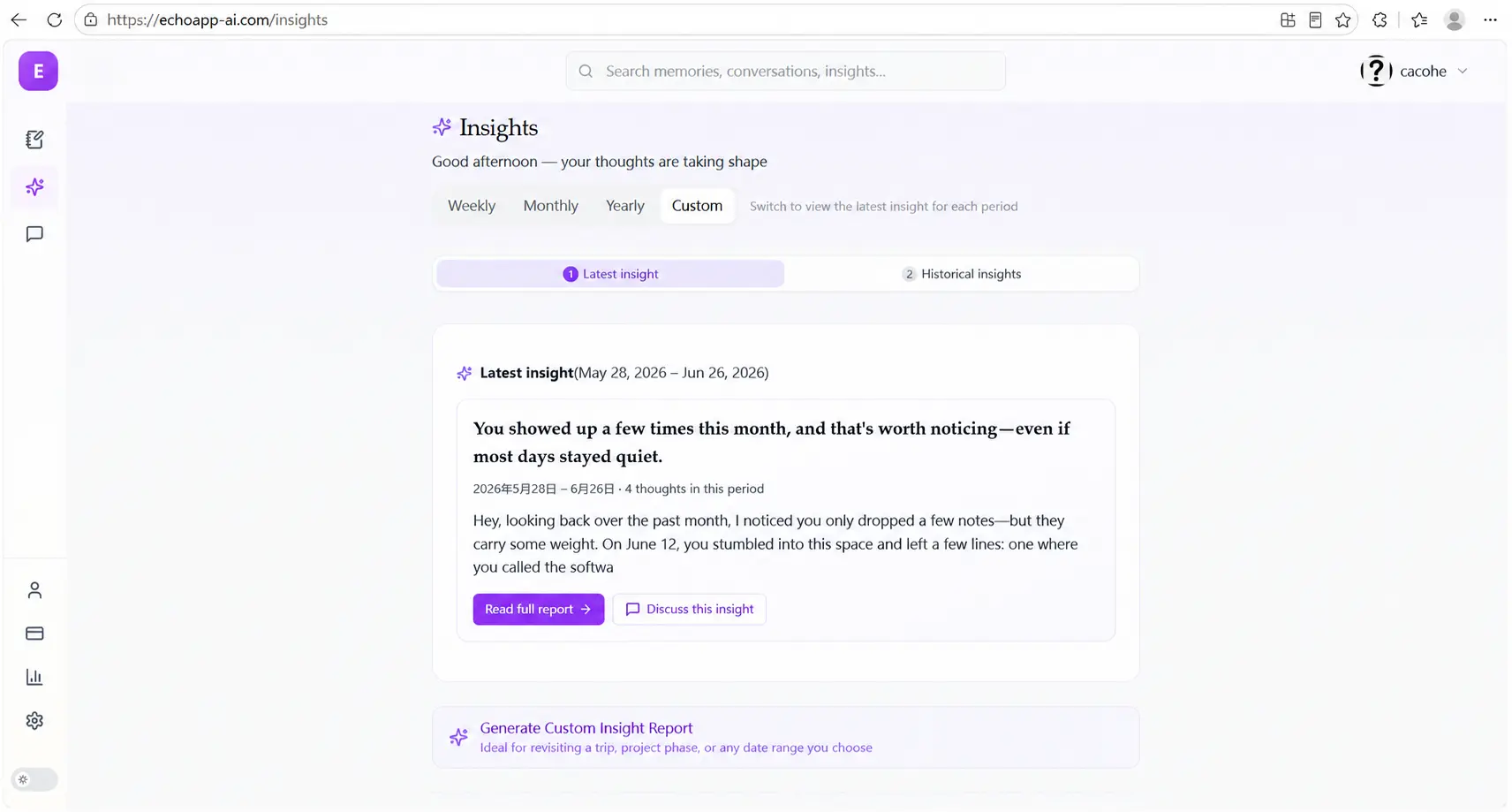Echo periodic insight report screen